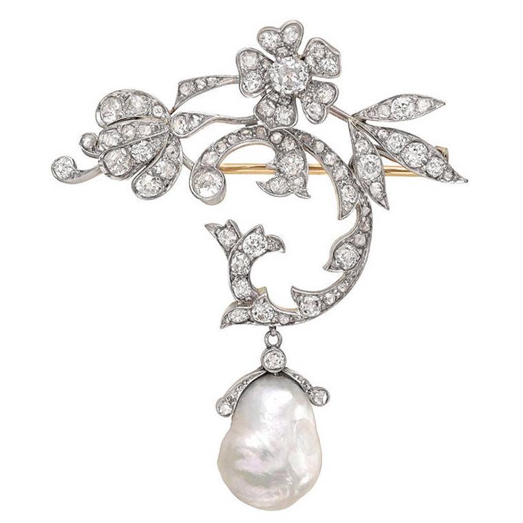 Betteridge Edwardian brooch with a Baroque pearl
