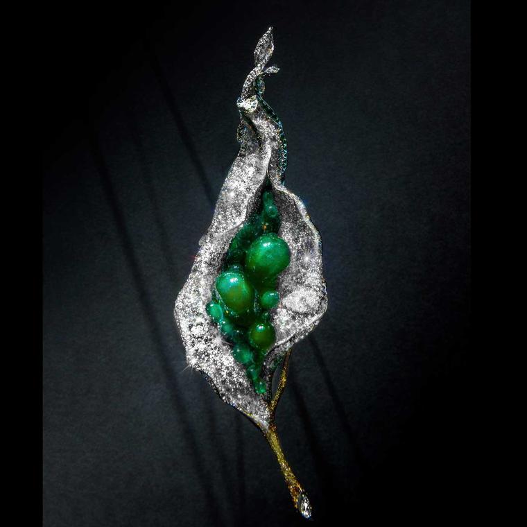 Cindy Chao Black Label Masterpiece emerald Flower Bud brooch