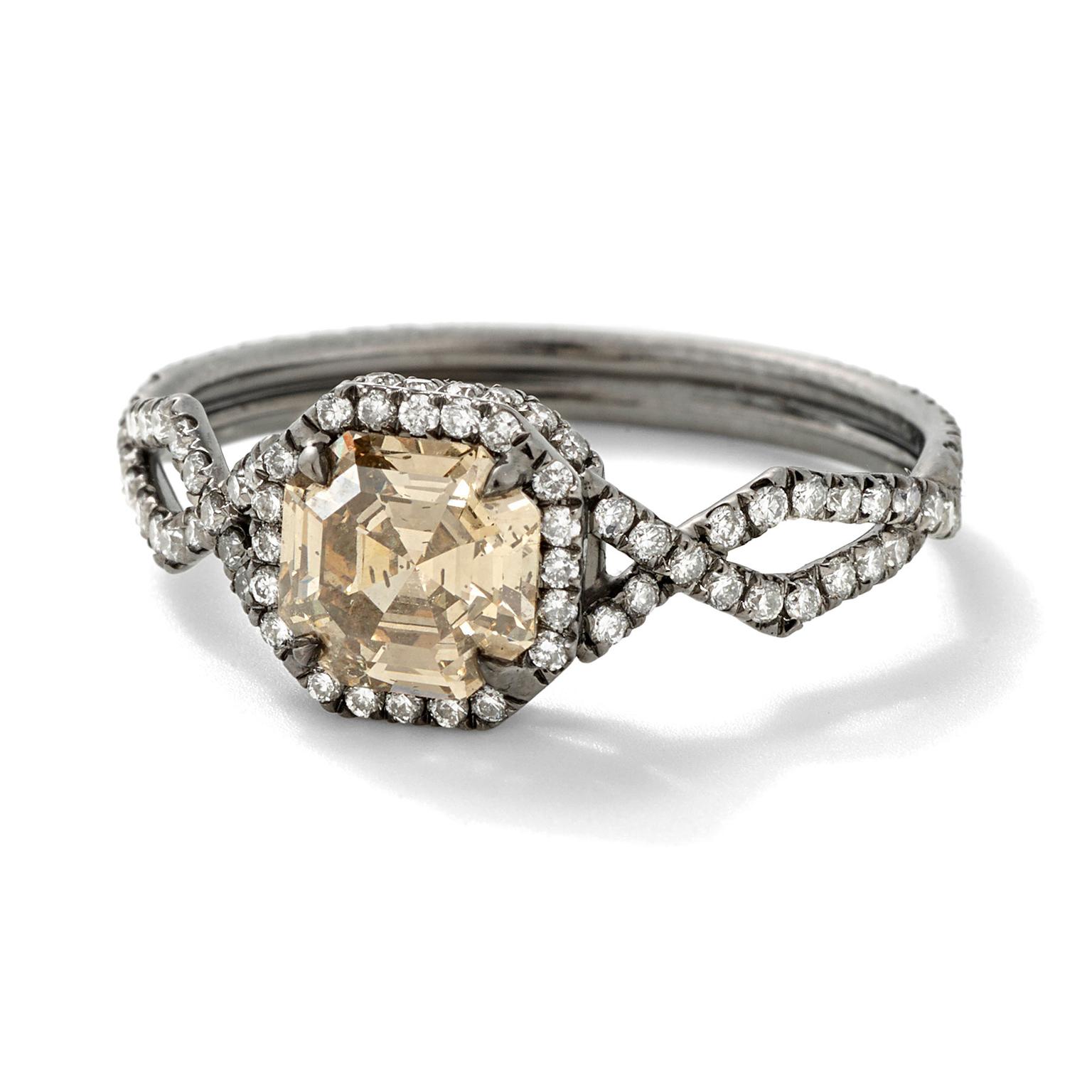 Monique Pean Mineraux recycled platinum and champagne diamond engagement ring