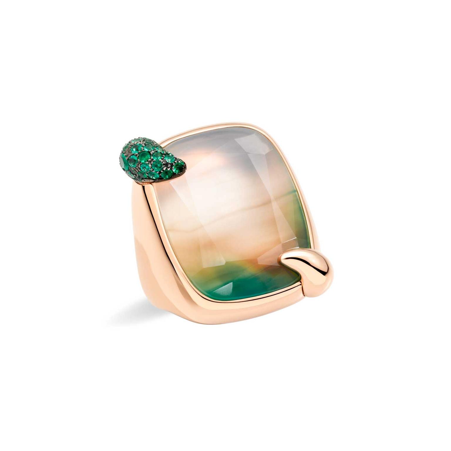 Pomellato Ritratto 50th annivesary Foggy Morning white green agate ring