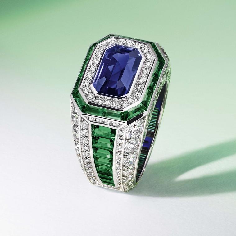 Louis Vuitton Riders of the Knights diamond, emerald and sapphire ring