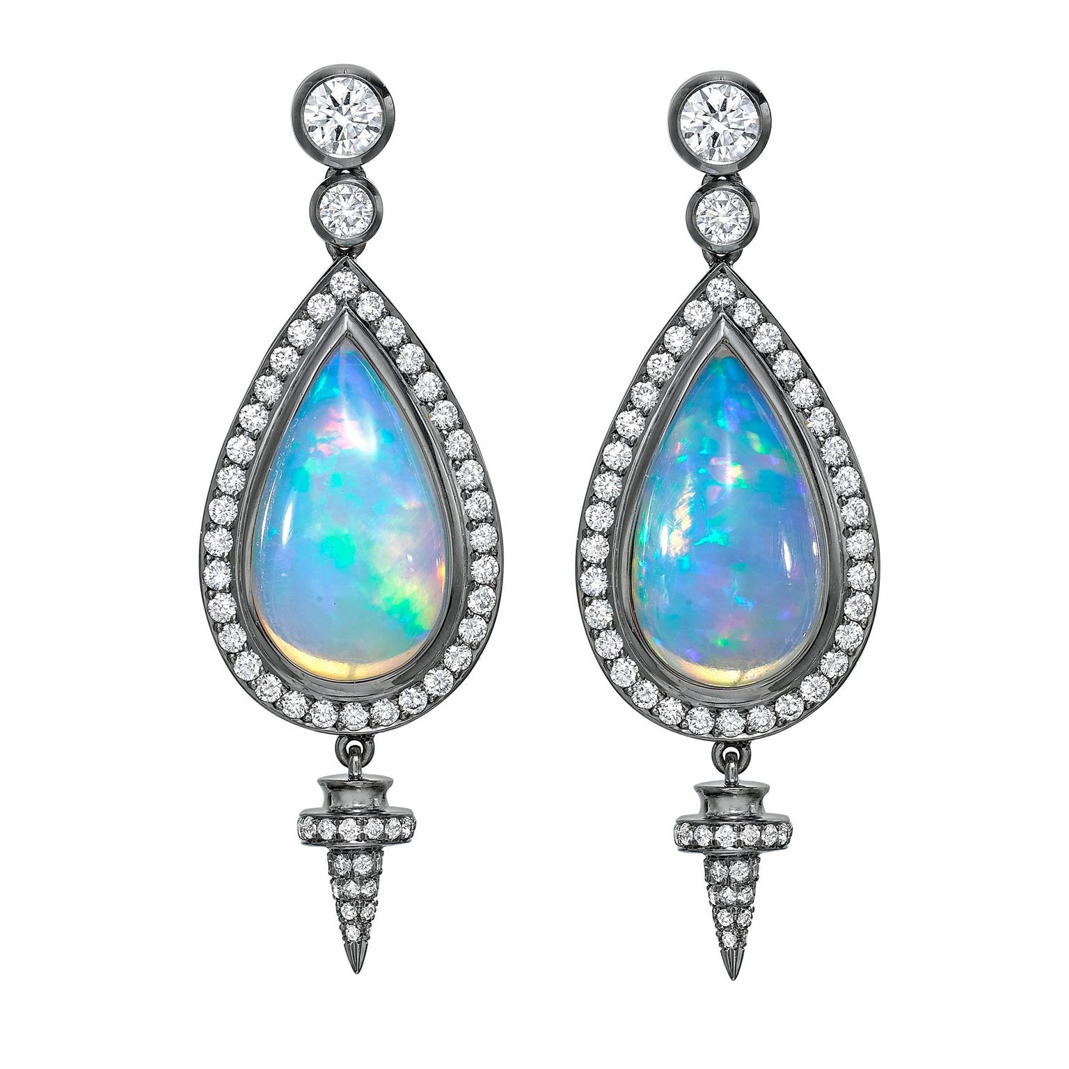 Ethiopian opal, diamond and white gold earrings | Theo Fennell | The ...