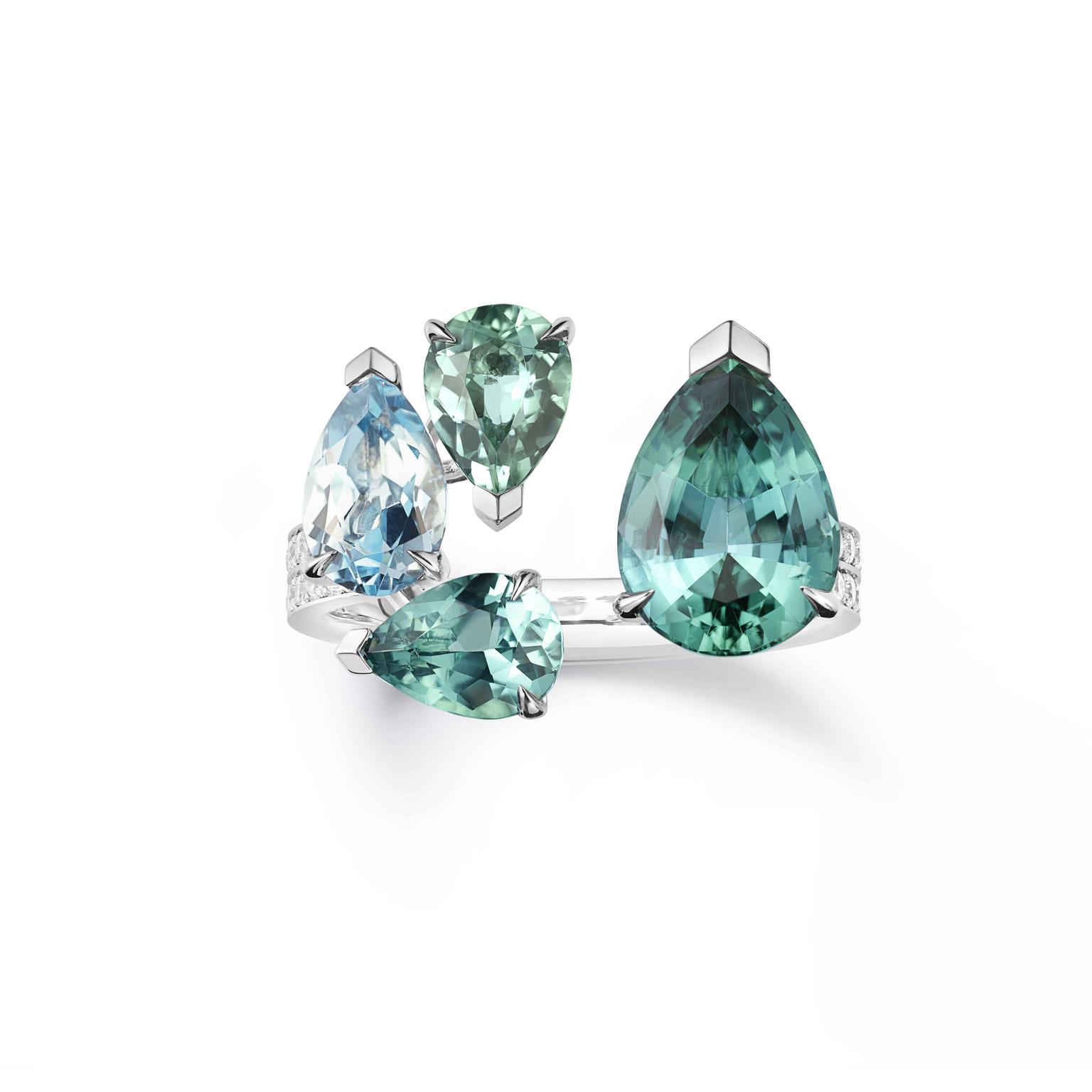 Indicolite, tourmaline and aquamarine ring by Repossi