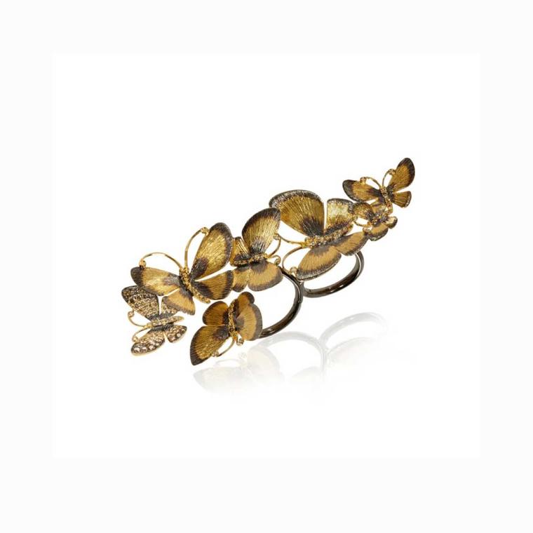 Annoushka 18ct yellow gold butterflies cocktail ring with diamonds