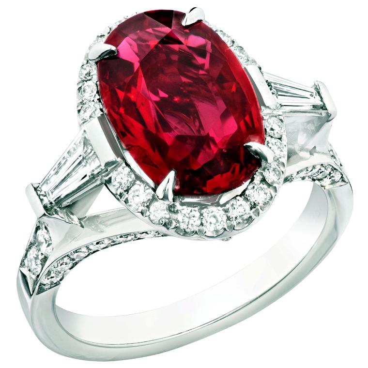 4.02ct oval cut ruby ring in platinum with diamonds Faberg