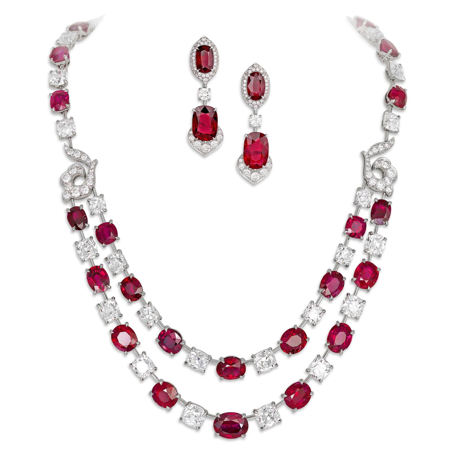David Morris set comprised of ruby necklace and earrings
