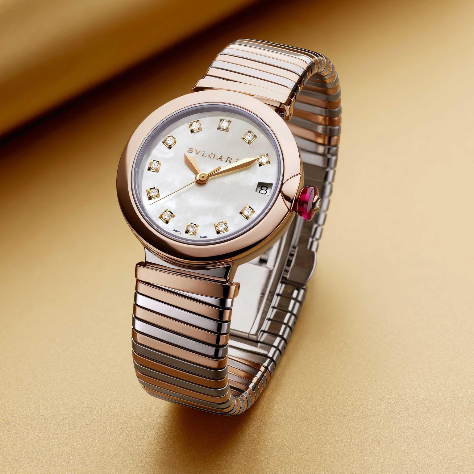 Bulgari Lvcea Tubogas 33mm stainless steel and 28mm stainless steel and diamond women’s watch 2018 Price: €10,600