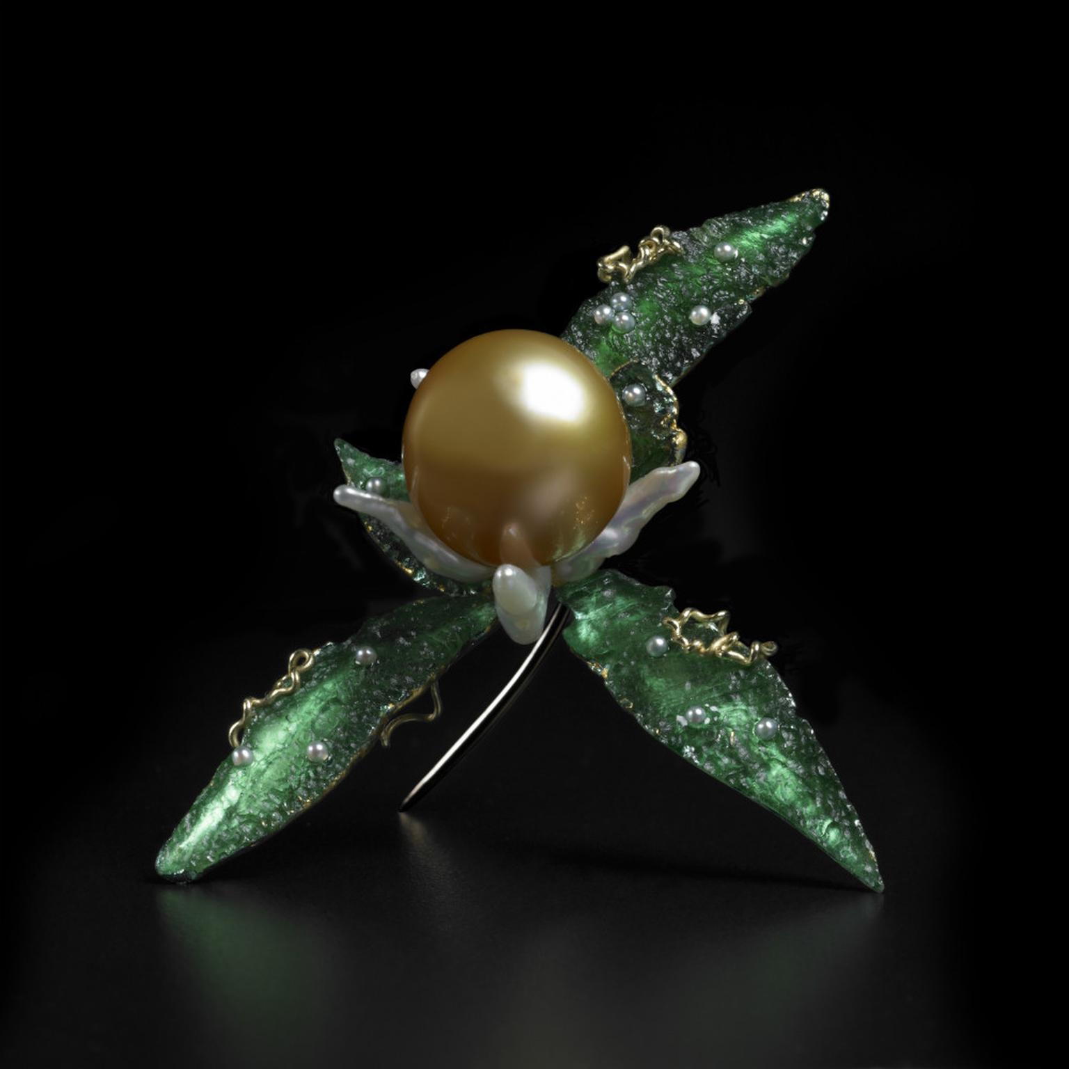 Moldavite brooch by John Hatleberg