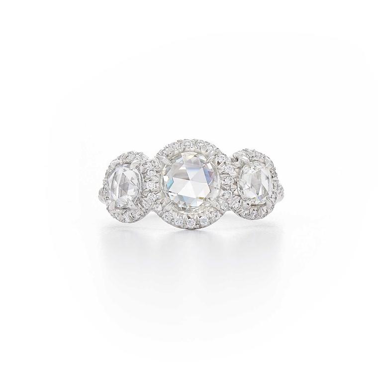 Fred Leighton three-stone, rose-cut diamond ring