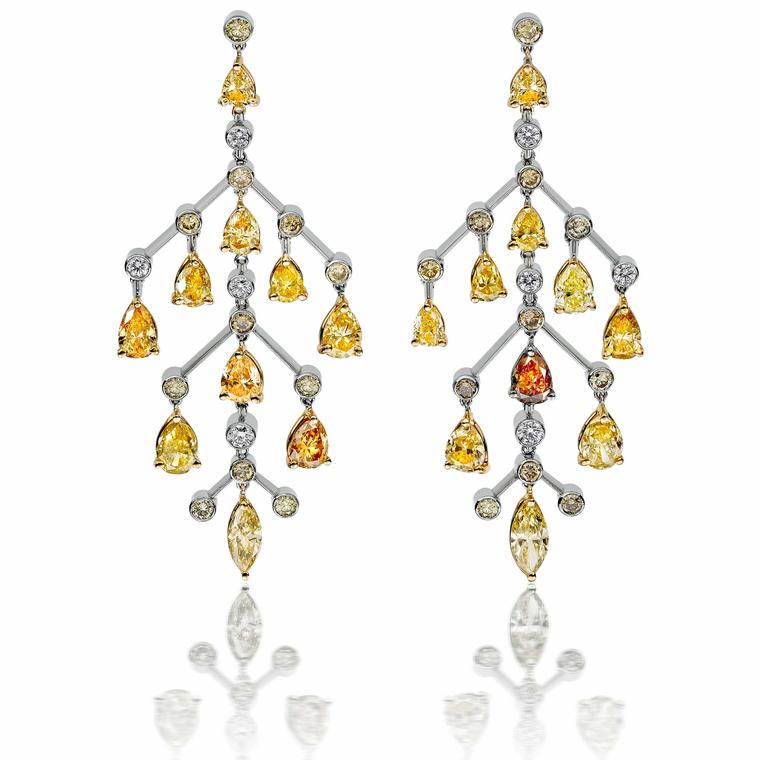 Hirsh Autumn Leaves coloured diamond earrings