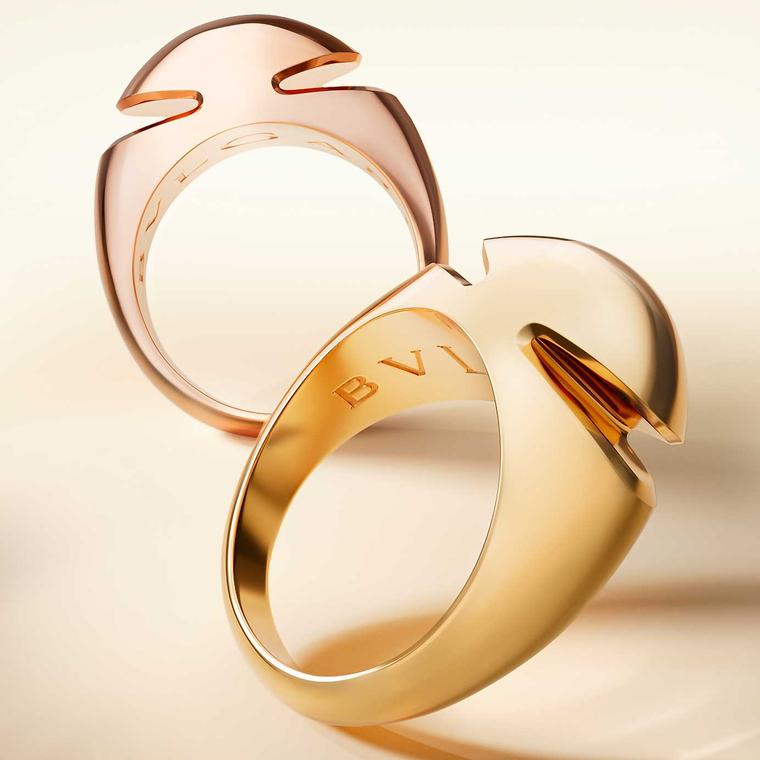 Bulgari Cabochon gold rings in yellow and rose gold