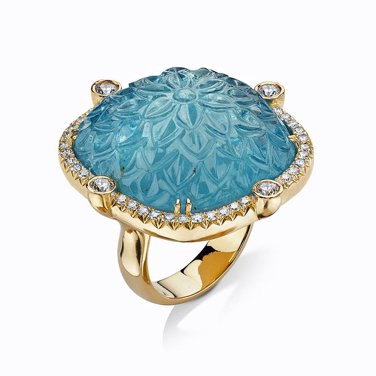 Pamela Huizenga carved aquamarine ring