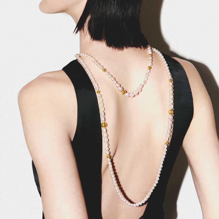 M/G TASAKI Sliced Sphere long necklace  on model