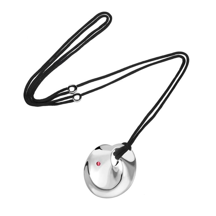 Georg Jensen x Gemfields Mobius silver pendant on silk cord