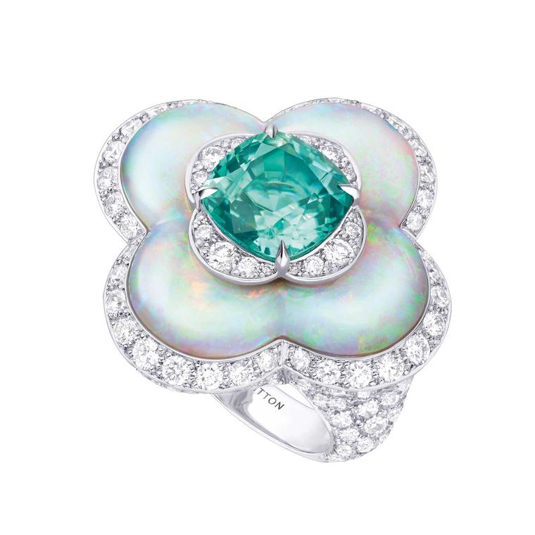 Blossom high jewellery opal and tourmaline ring 