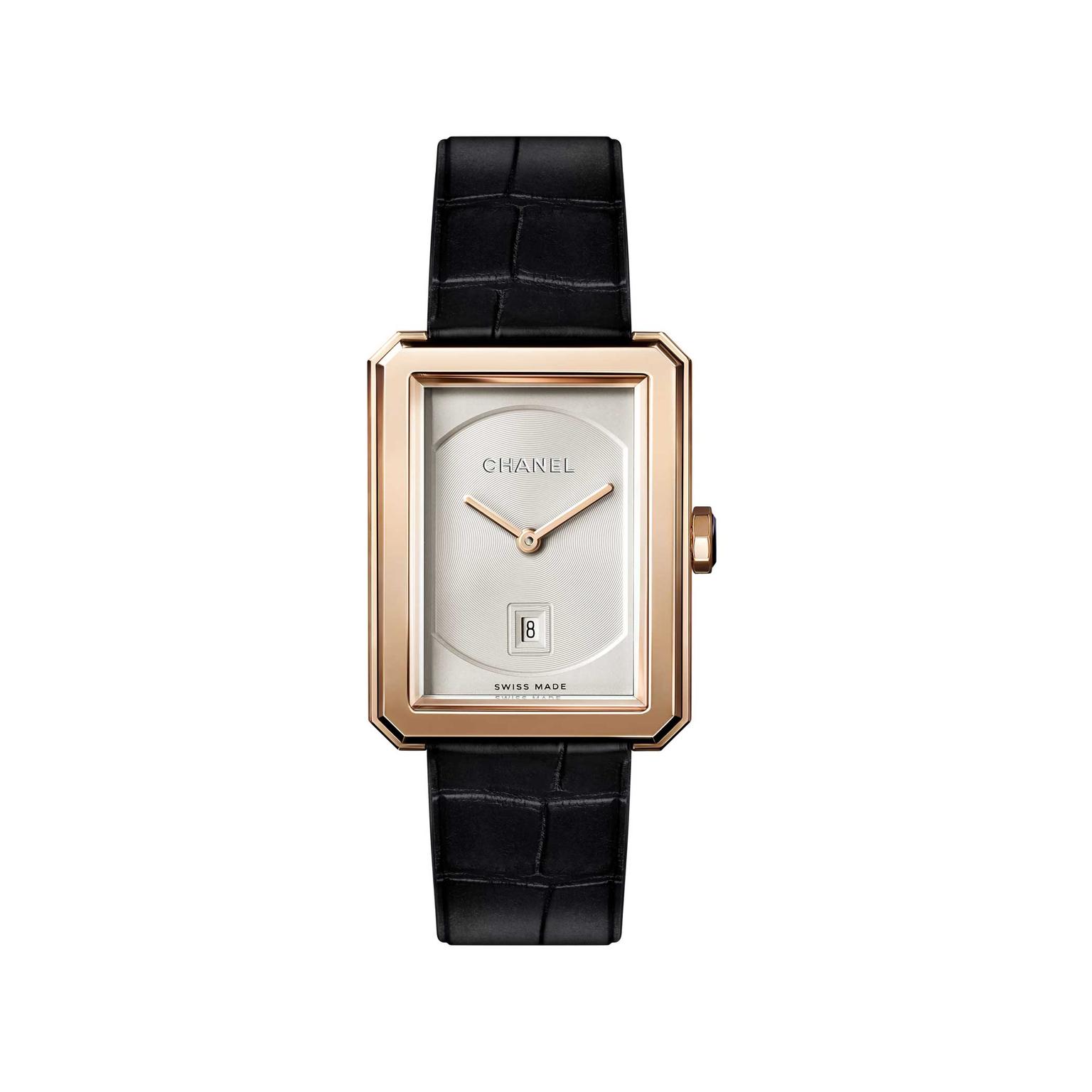 Chanel Boyfriend beige gold quartz watch with date window