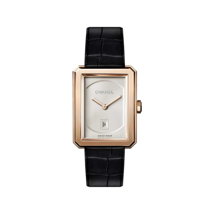 Chanel Boyfriend beige gold quartz watch with date window