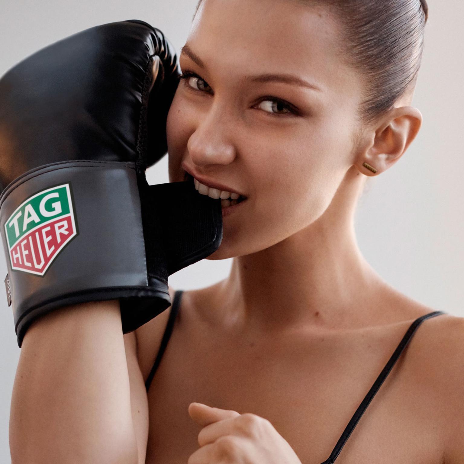 Bella Hadid models for TAG Heuer