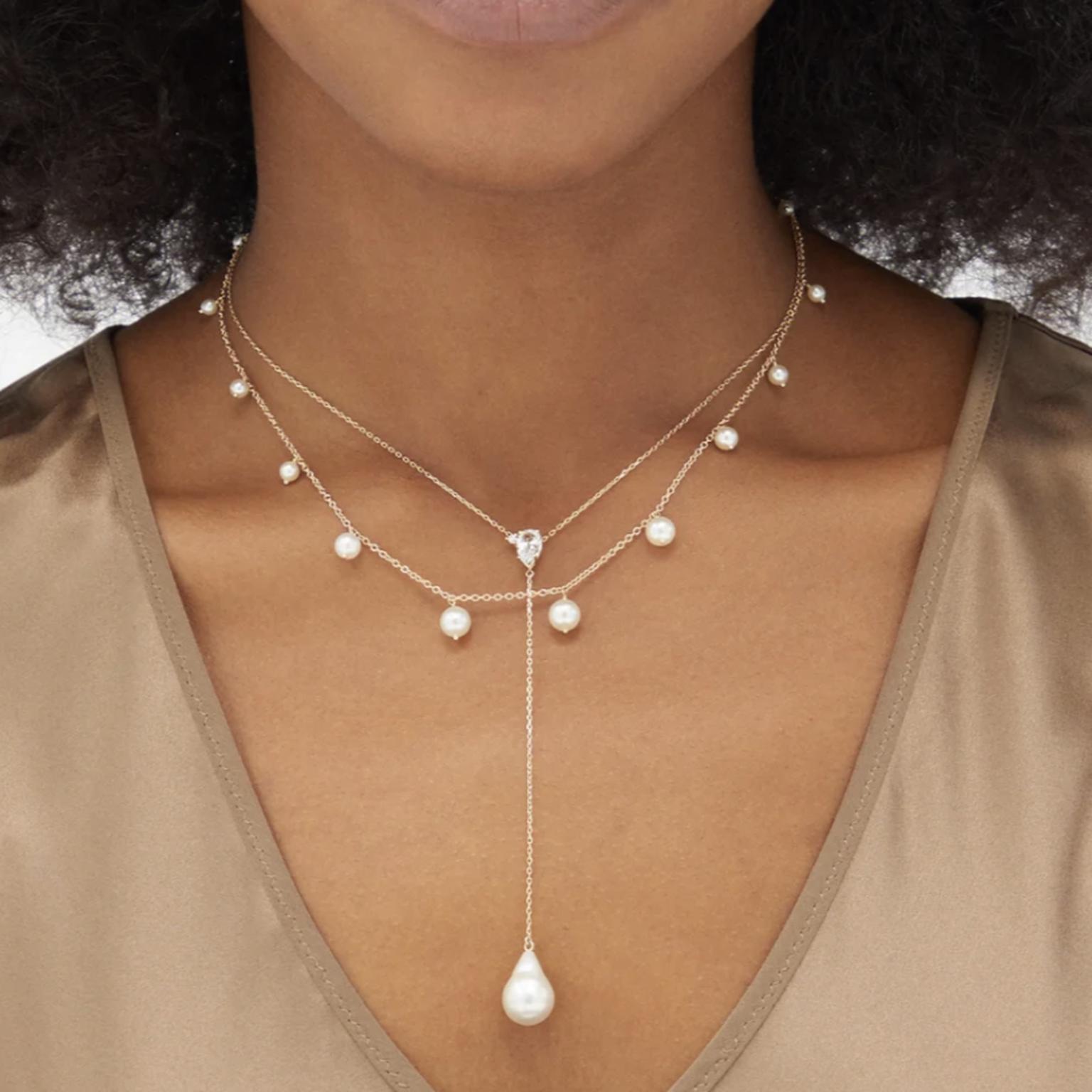 Pearl and topaz necklace by Mizuki