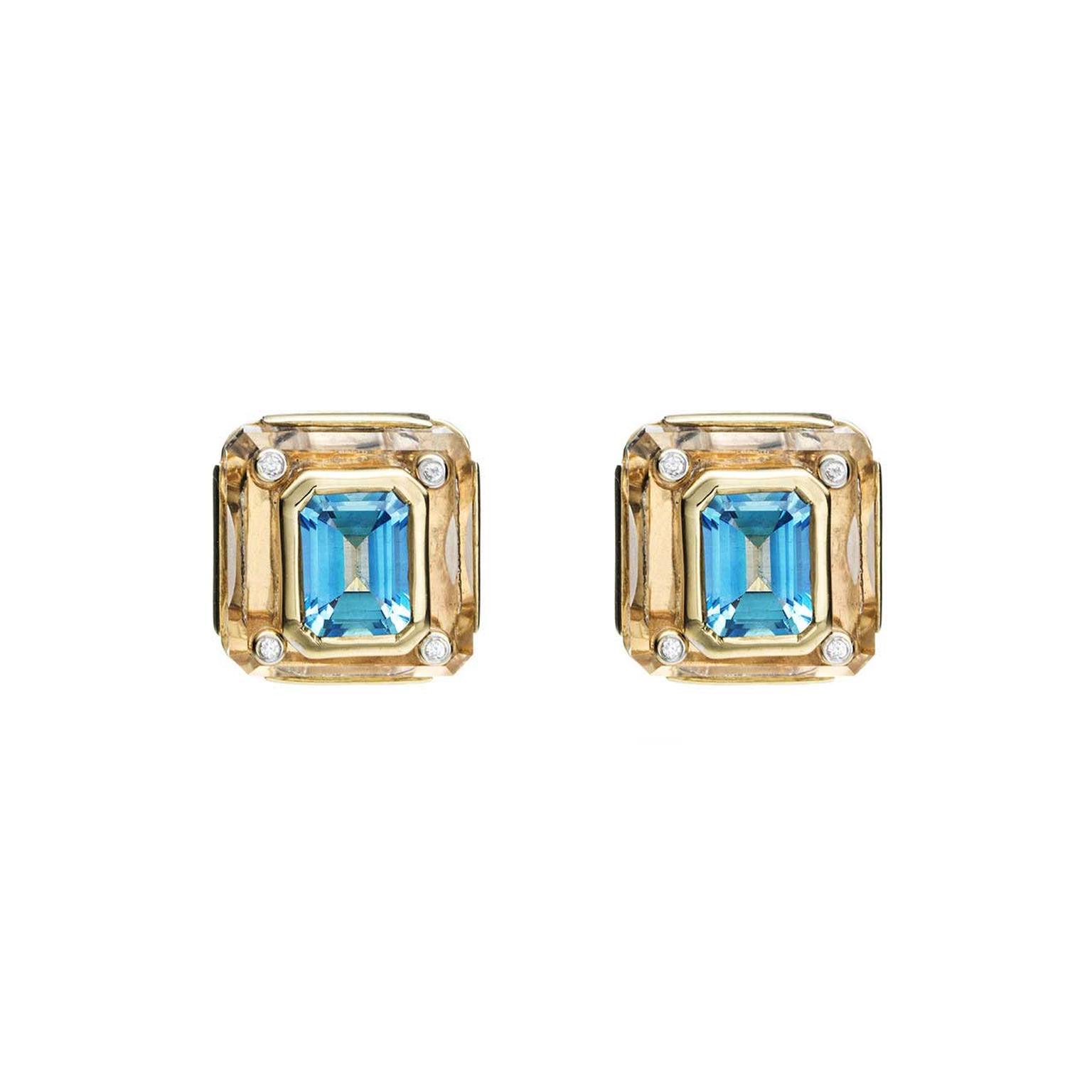 Cava rock crystal and blue topaz earrings Kara Ross The Jewellery Editor