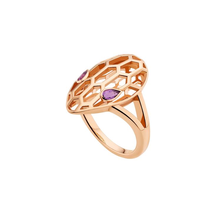 Bulgari Serpenti Seduttori rose gold and amethyst ring