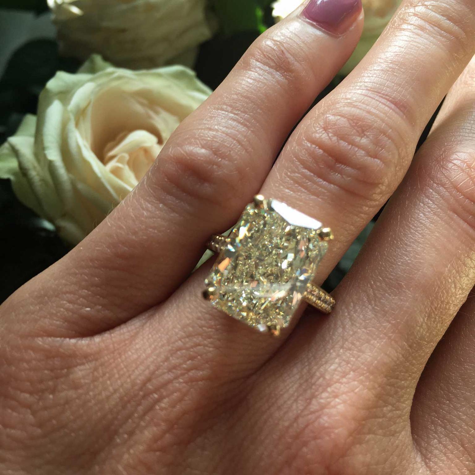 Old Bond Street 11.77 carat radiant cut diamond engagement ring