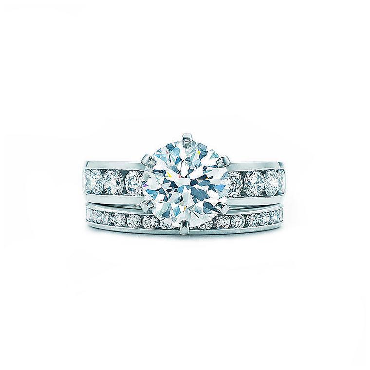 Channel-set Tiffany engagement ring and wedding band
