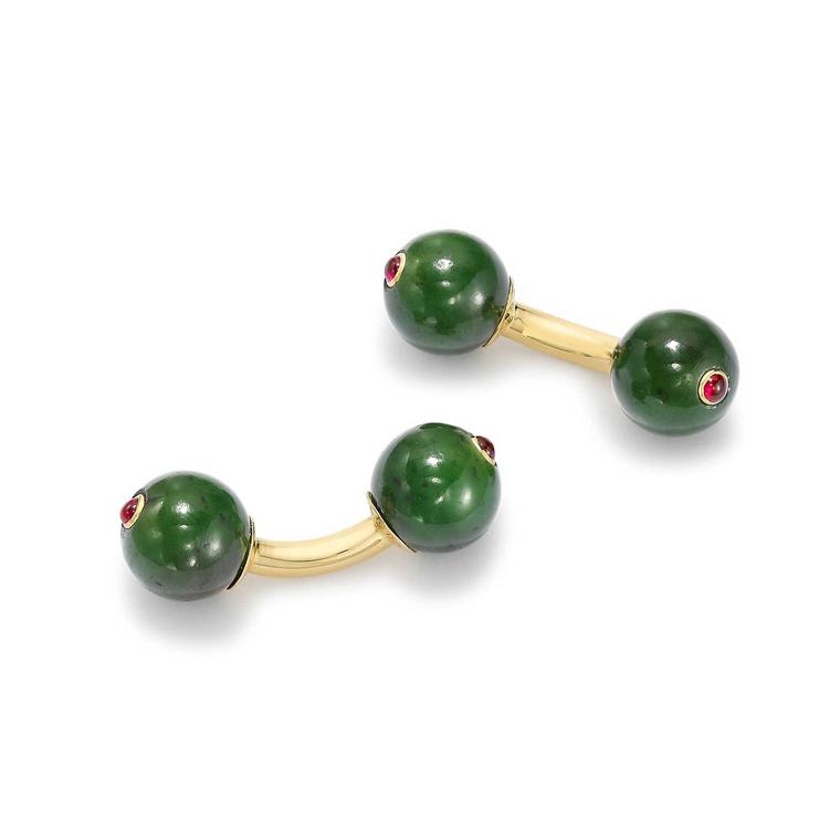 Kiki McDonough green jade ruby cufflinks