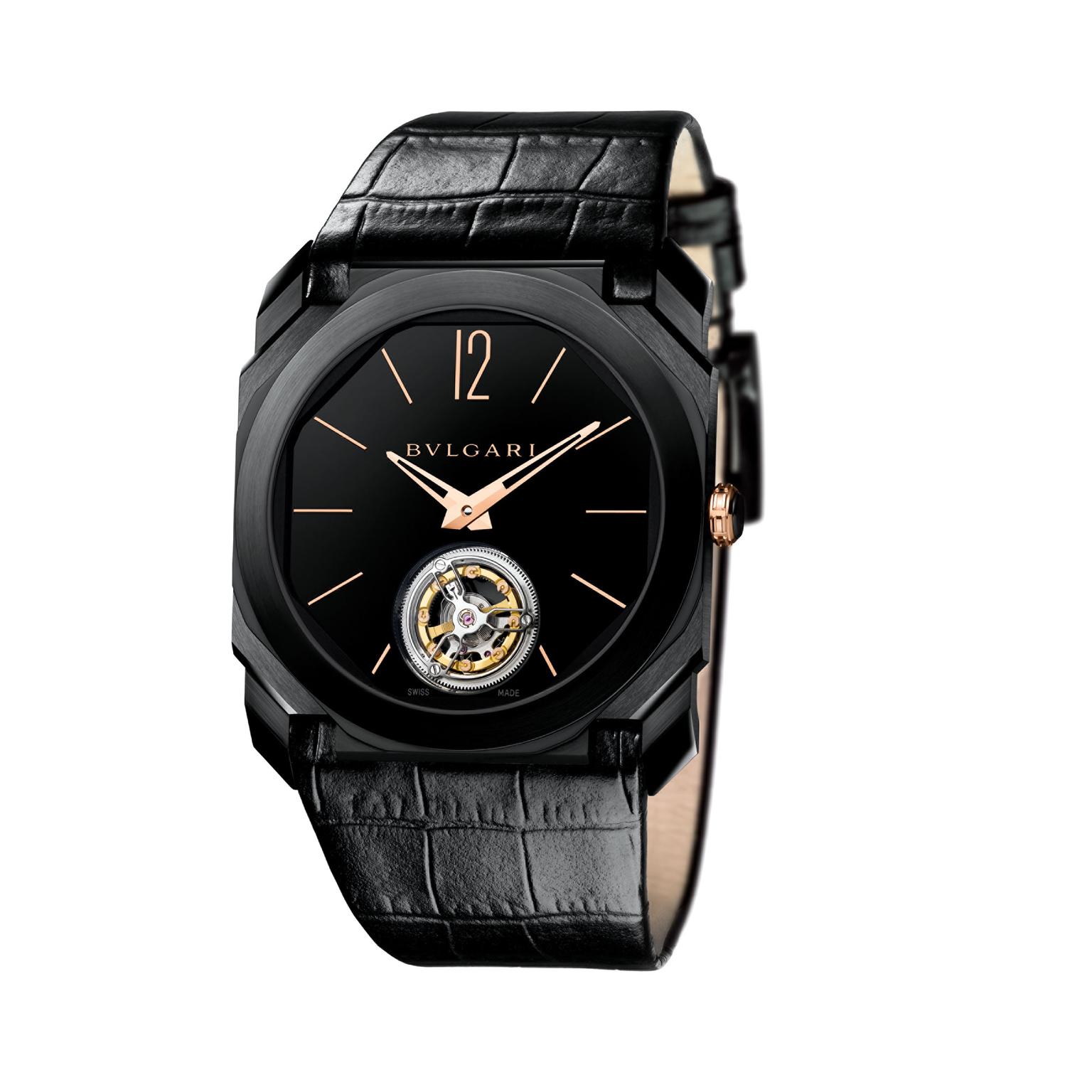 Octo Ultranero Solotempo watch with pink gold bezel | Bulgari