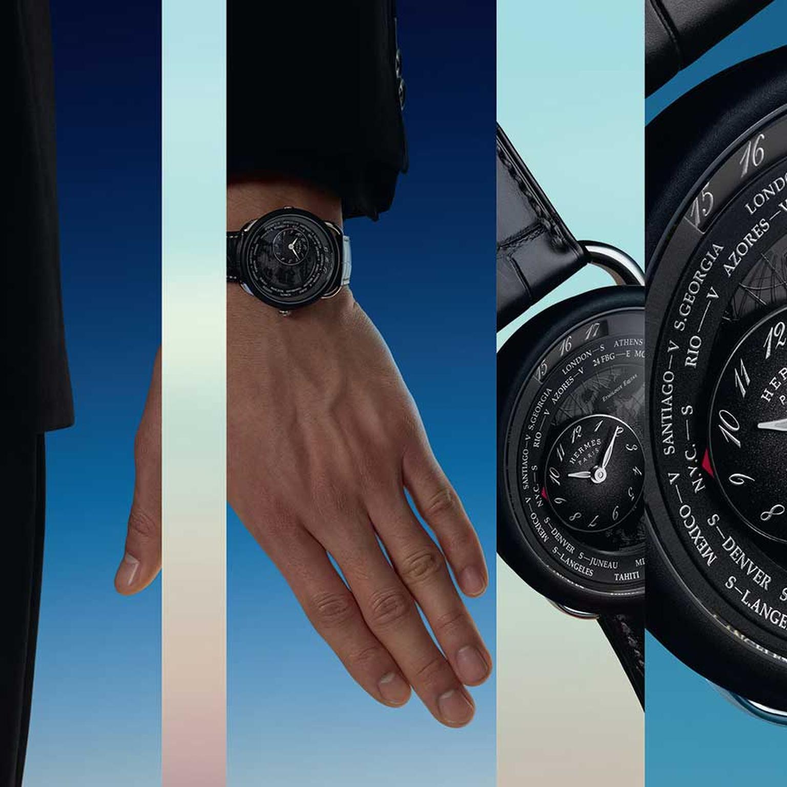 Hermès Arceau Le temps voyageur men’s watch on model
