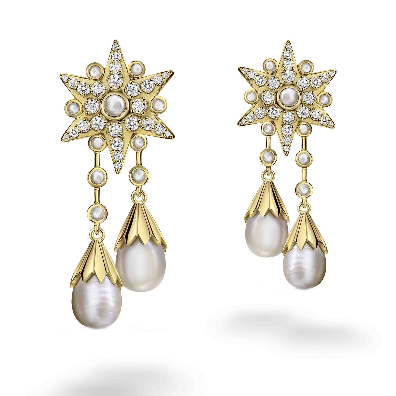 Drop Shaped Star Earrings - Pearl