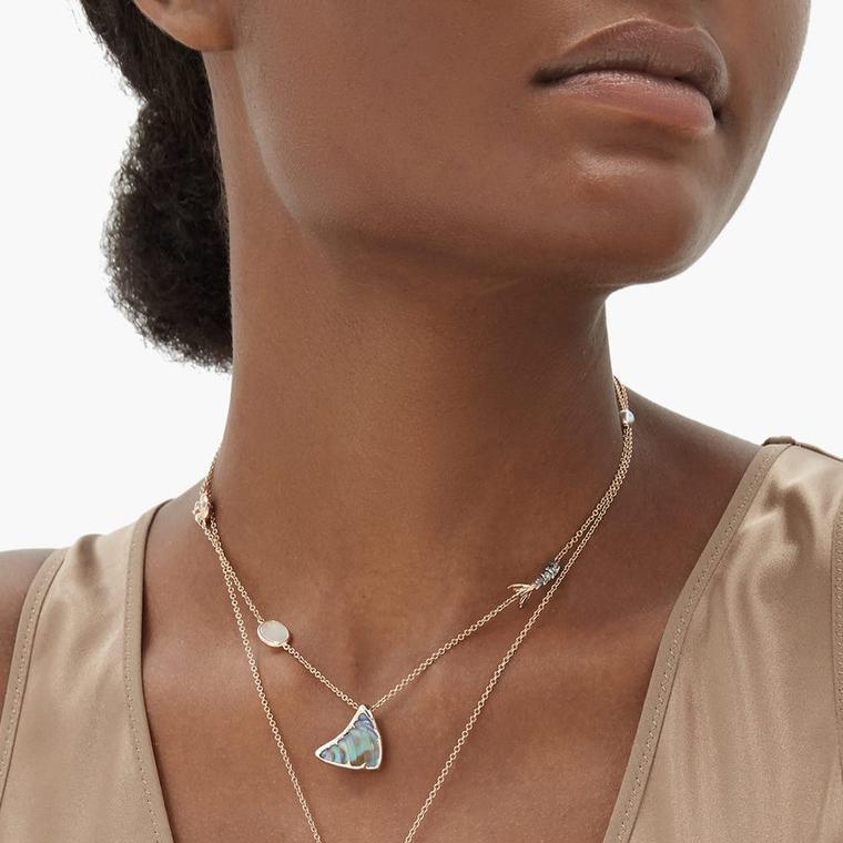 BIBI VAN DER VELDEN Opal, sapphire, pearl & 18kt rose-gold necklace