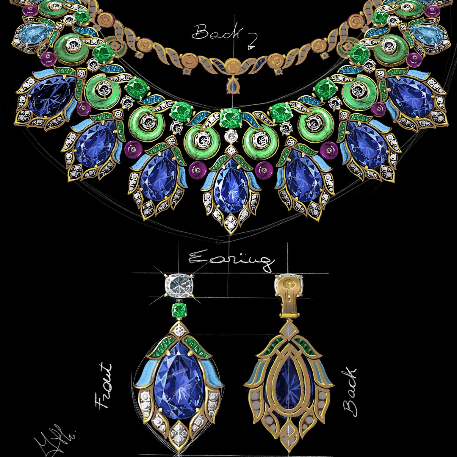 Bulgari Barocko Peacock necklace sketch