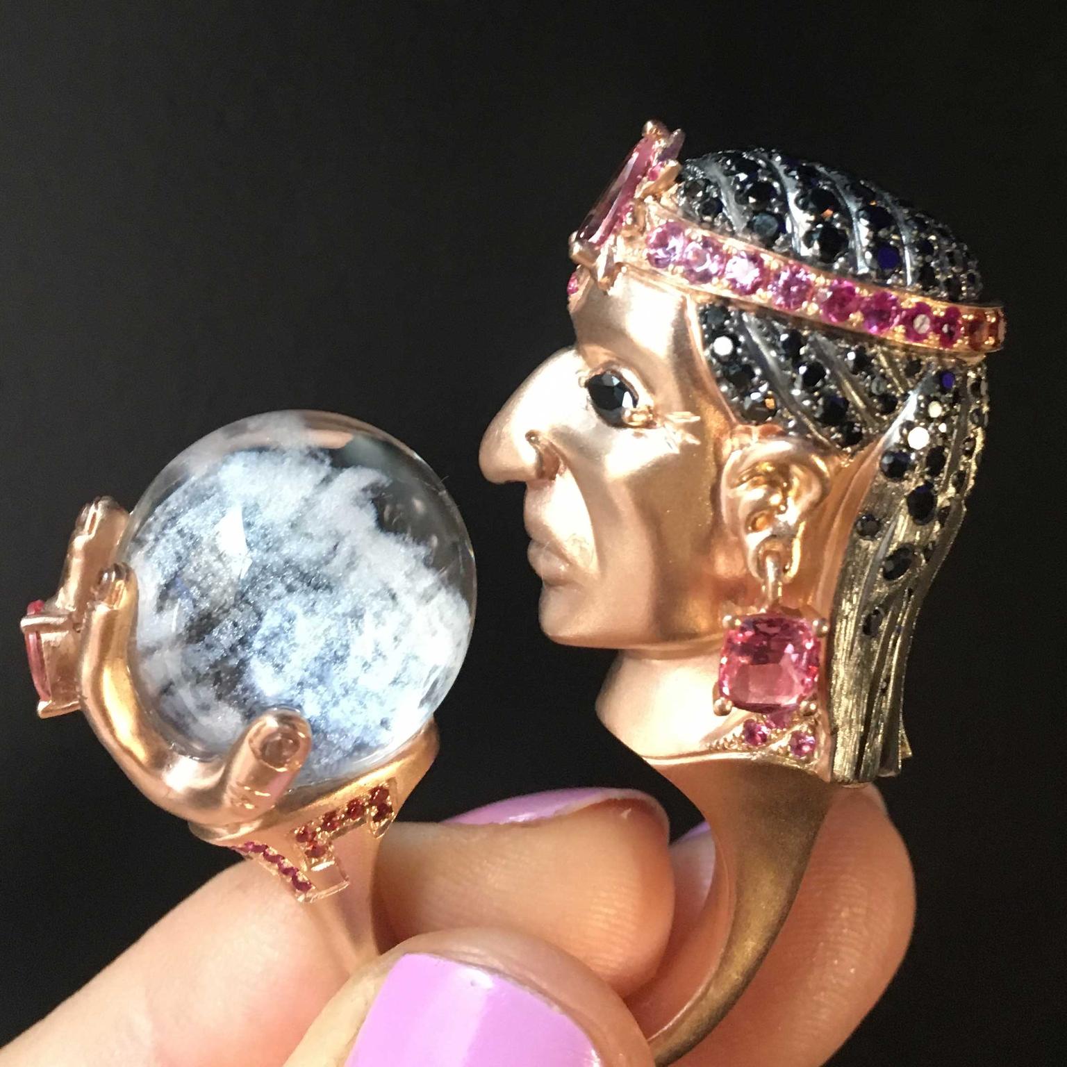 Lydia Courteille Rosa del Inca Atahualpa gazing into crystal ball ring