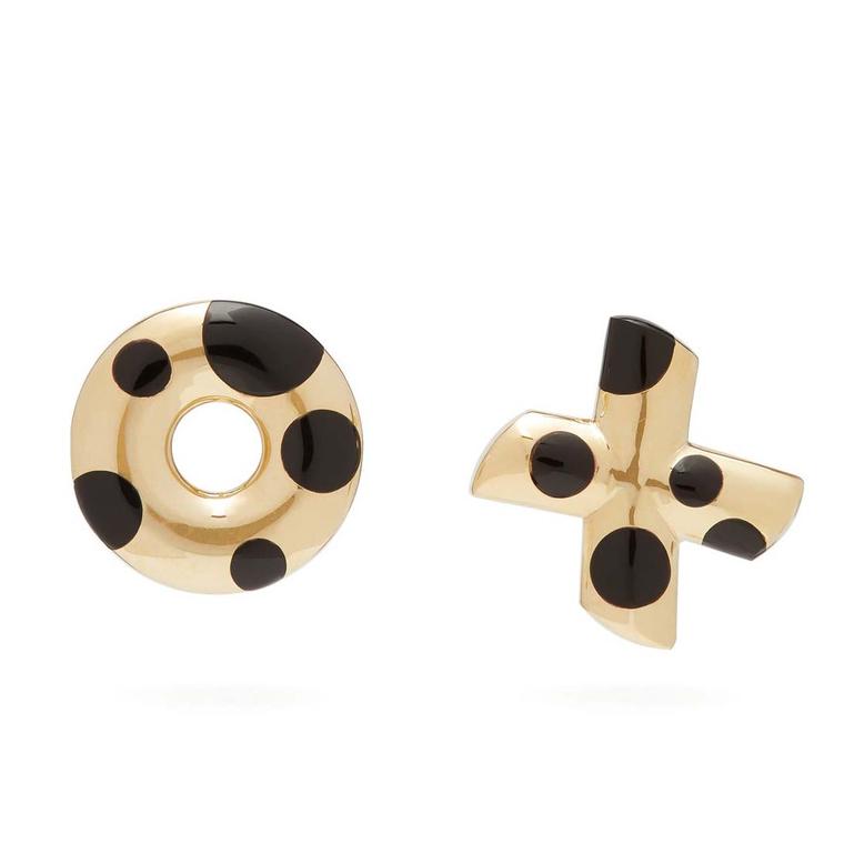 Retrouvai Polka Dot XO onyx gold earrings