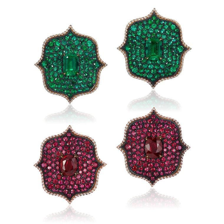 Monochrome Lotus ruby earrings