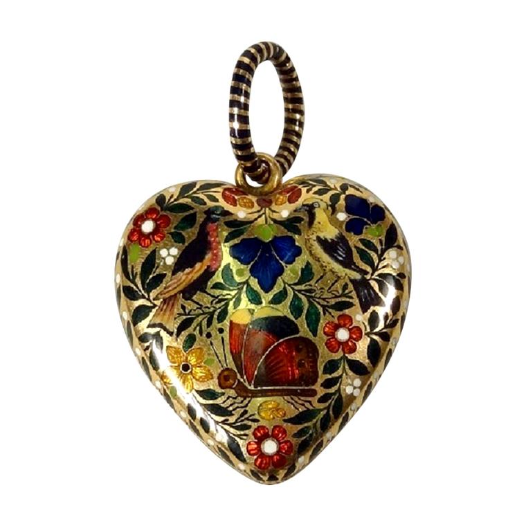 James Robinson enamelled gold heart locket