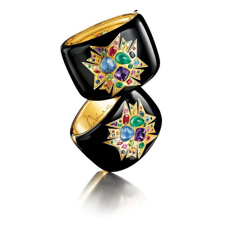 Theodora cuff with sapphires, emeralds and amethysts