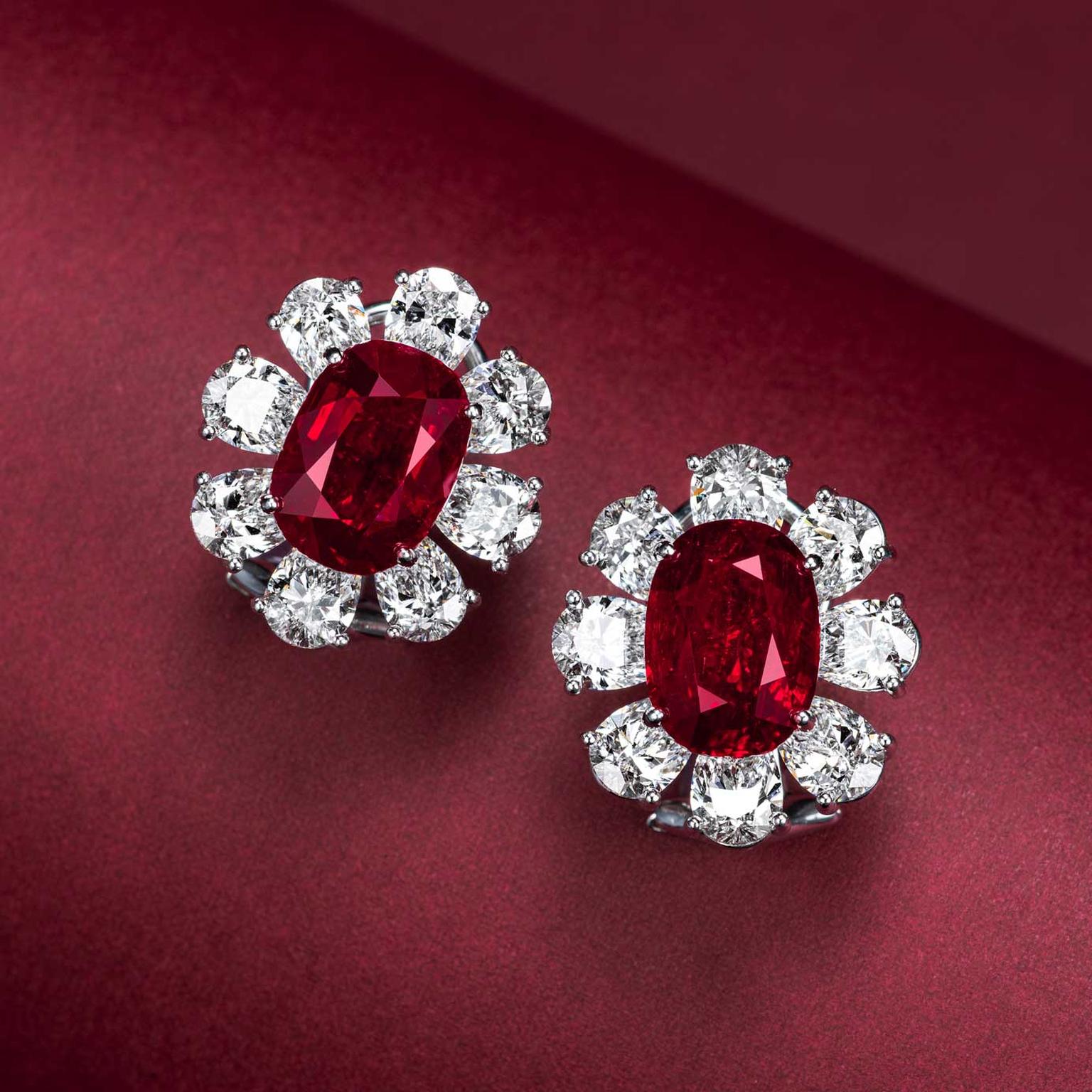 Burmese pigeon blood 5 carat ruby earrings