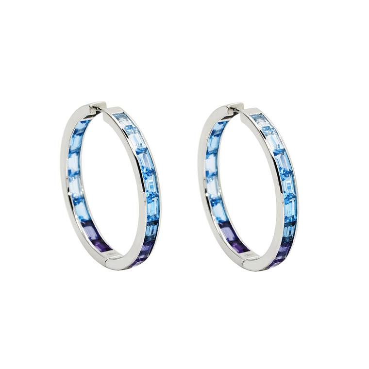 Daou Morning multicolour gemstone hoop earrings in white gold