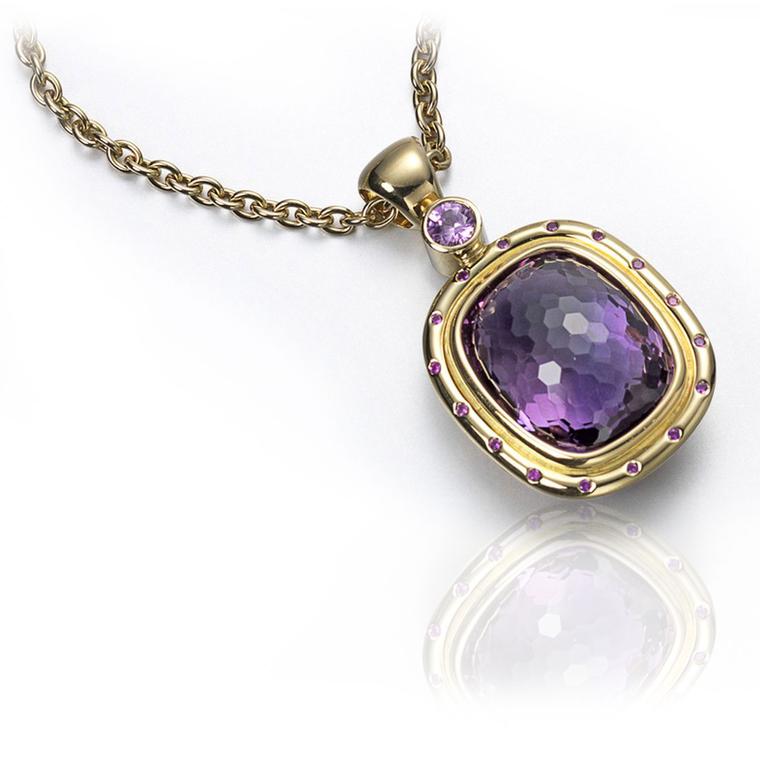 Alison Bradley Reversible Pendant in 18 carat yellow gold set with a large amethyst  £9,800