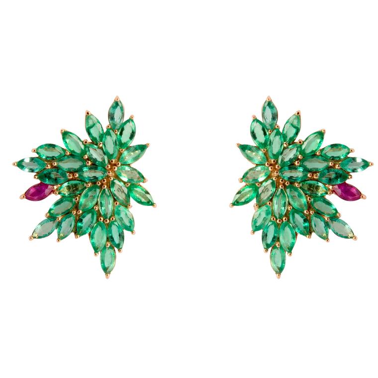 Joana Salazar marquise-cut emerald and ruby earrings