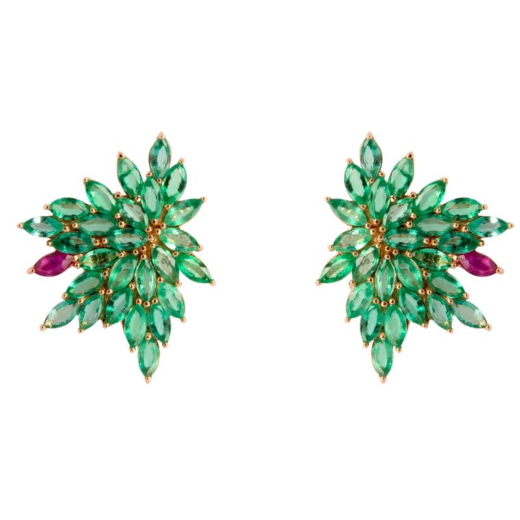 Petit Blossom emerald and ruby earrings 