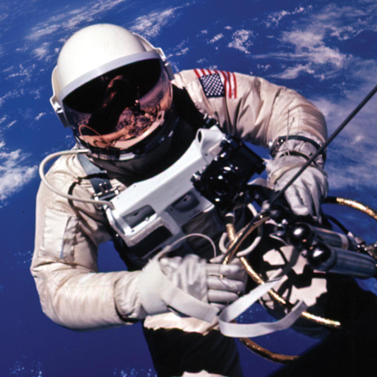 Edward White undertakes his first spacewalk