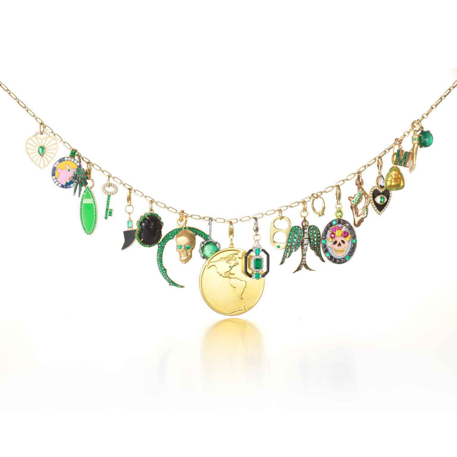 Muse x Gemfields charm necklace with emeralds