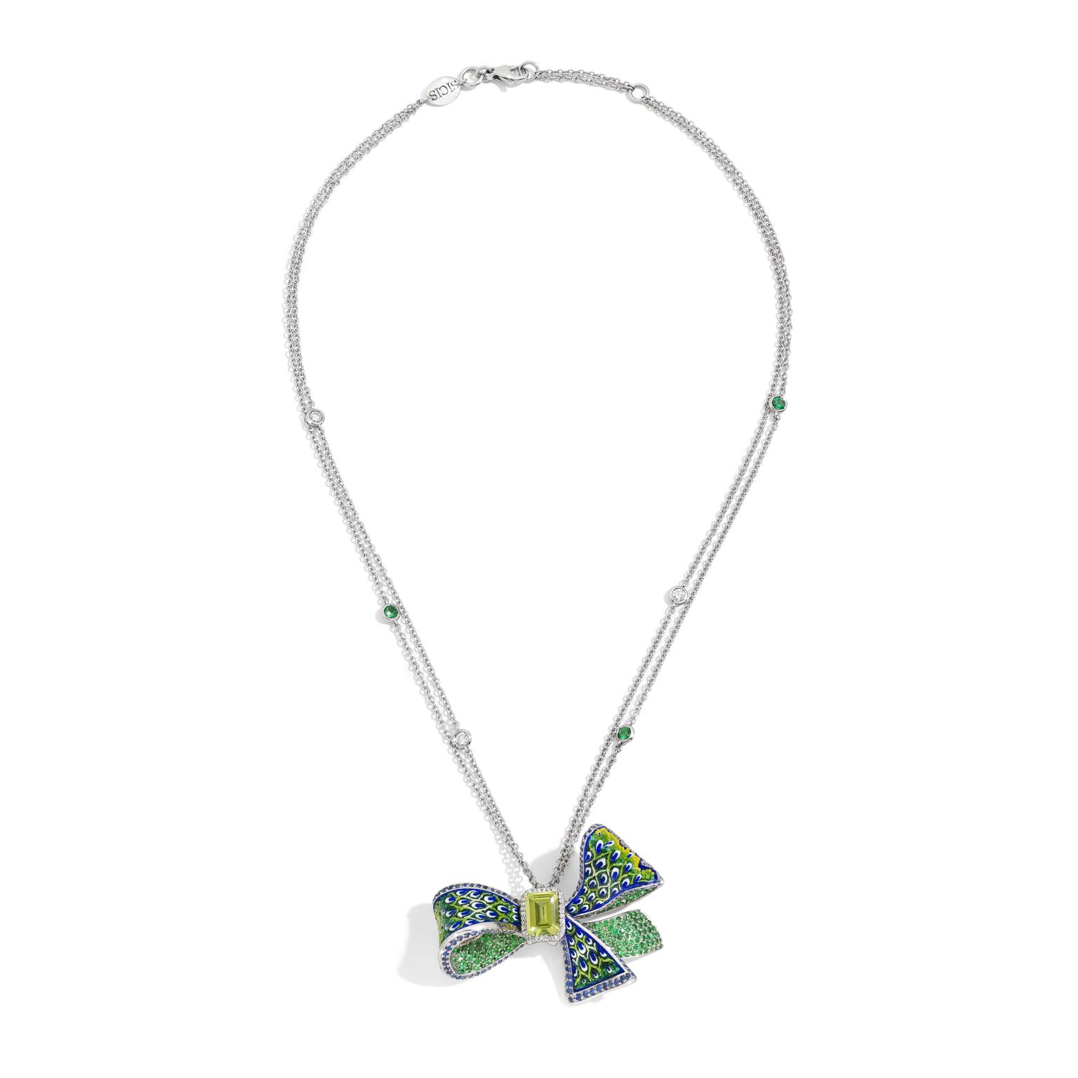 Green and Olive with Recycled Glass Silk Ribbon Necklace