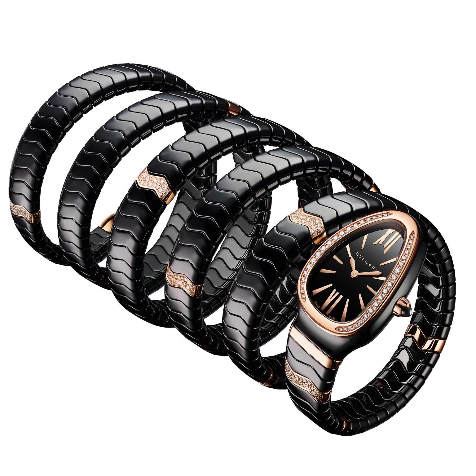 Bulgari Serpenti Spiga Ceramica black ceramic ladies watch five coils