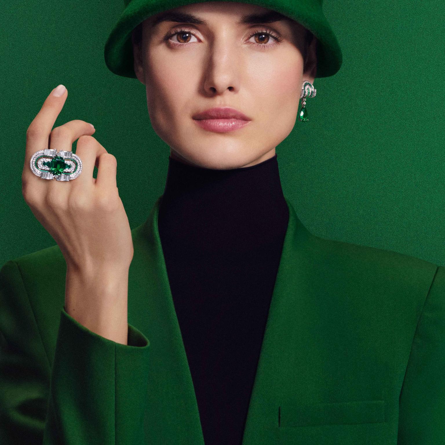 Like a Queen Green Garden ring & earrings by Boucheron