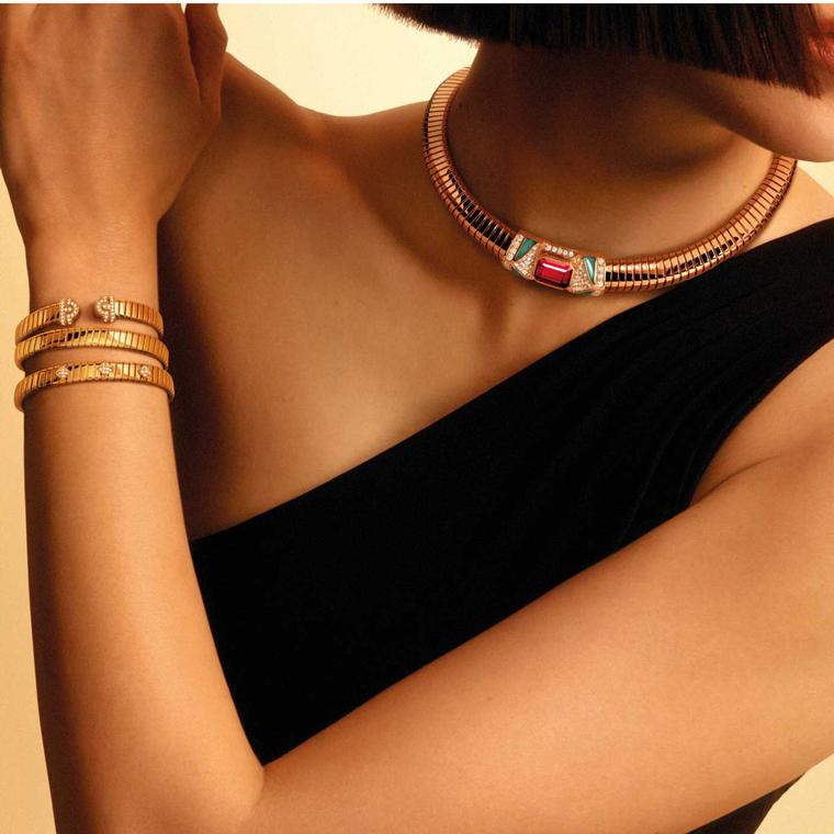 Tubogas choker with either rubellites, tanzanite or tsavorites by Bulgari 