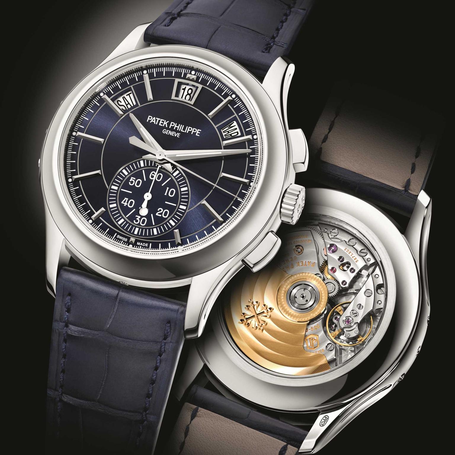 Patek Philippe Annual Calendar Chronograph 5905P blue dial front and back